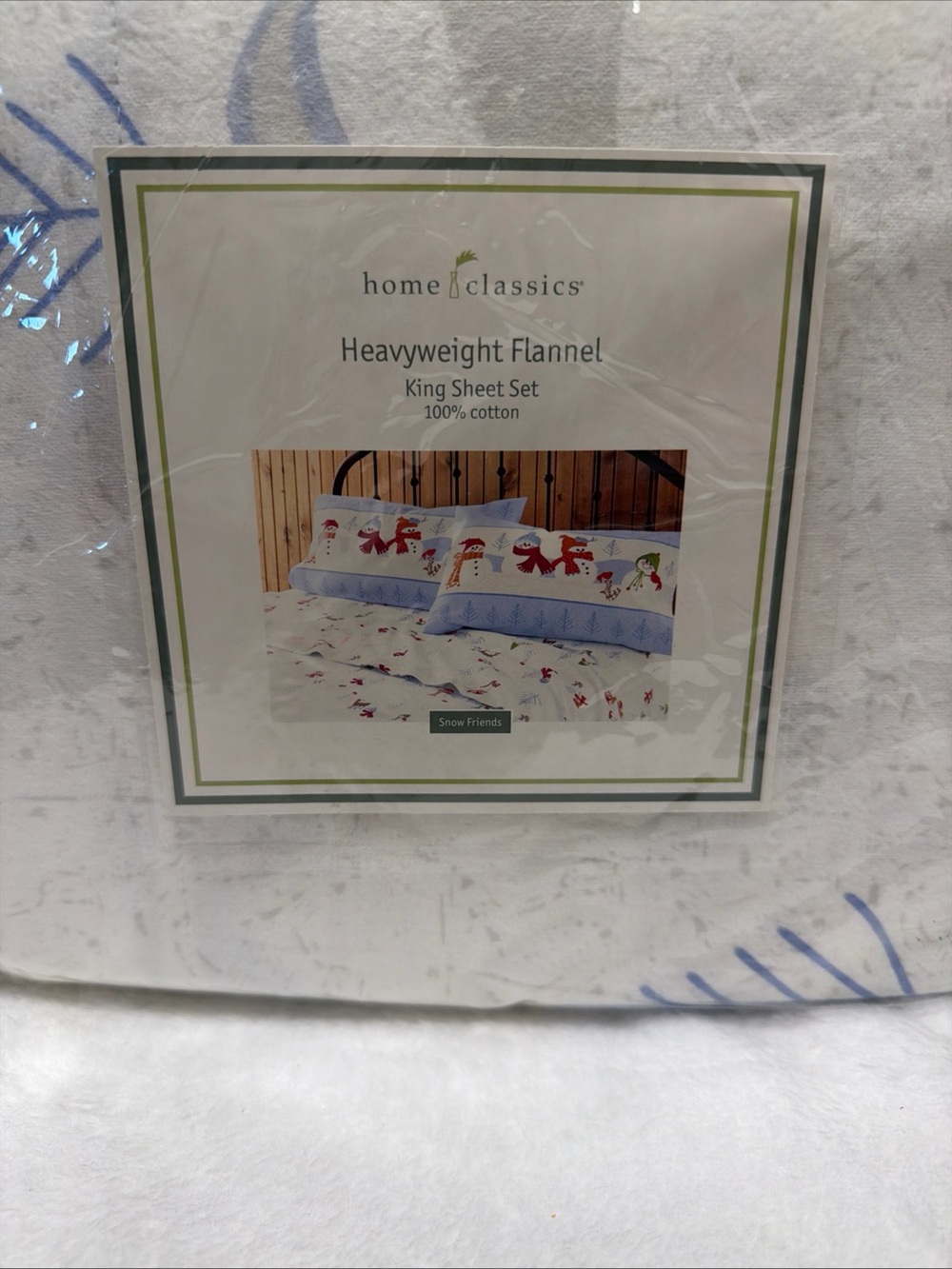 home classics Heavyweight Flannel King Sheet Set - White with Blue Accents